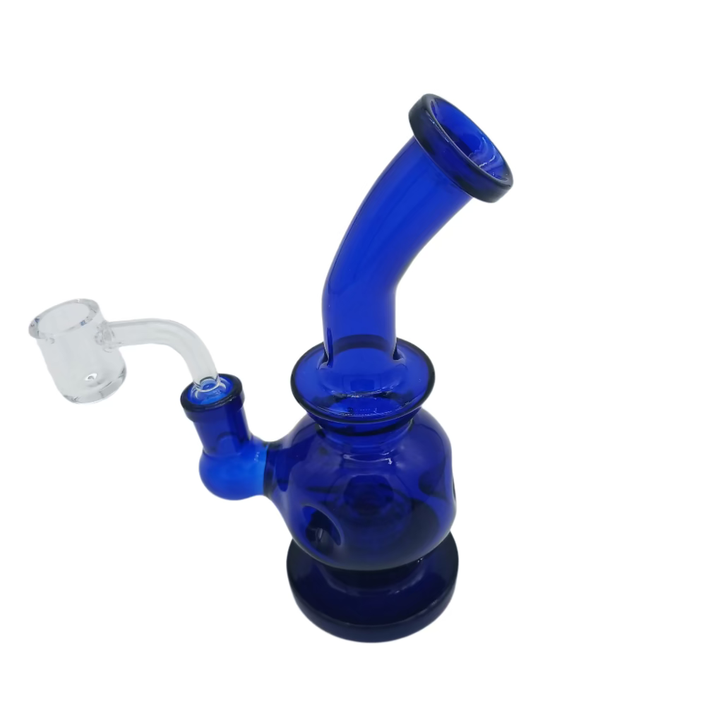 Solid color round design flat bottom dab rig water pipe with durable borosilicate glass and 14mm male quartz banger for smooth vapor use.