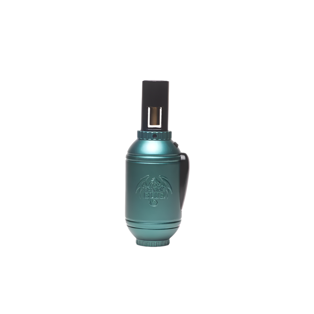 Special Blue Grenade Pixels Torch 12 Pieces Pack featuring grenade-style design, pixel pattern finish, refillable butane system, and windproof jet flame performance.