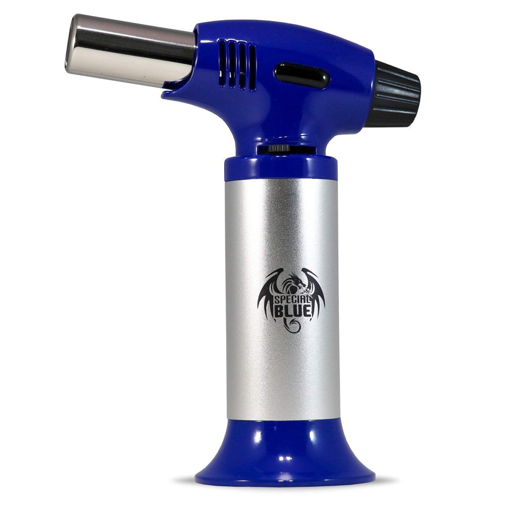 Special Blue INFERNO Butane Refill Torch Lighter with powerful adjustable flame, refillable butane system, durable construction, and ergonomic design.