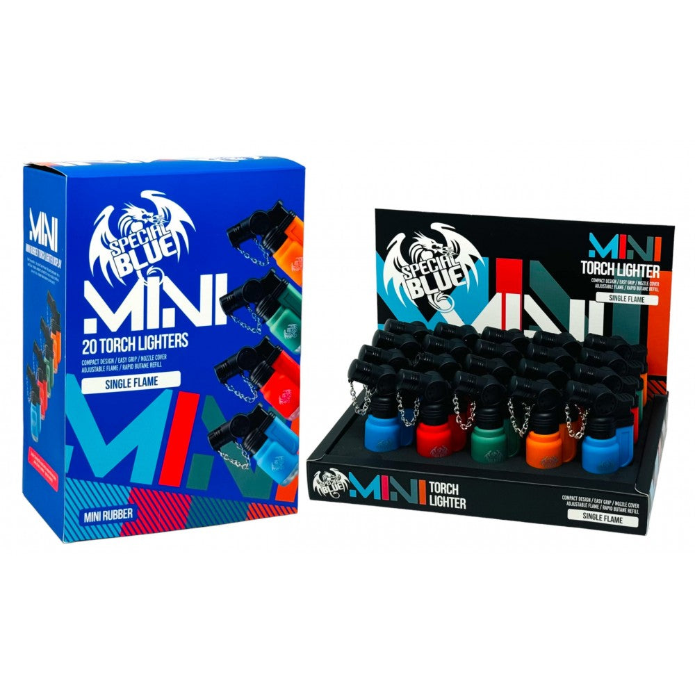 Special Blue Mini Rubber Lighter with compact portable design, rubber-coated grip, reliable ignition system, and 9-piece pack packaging.