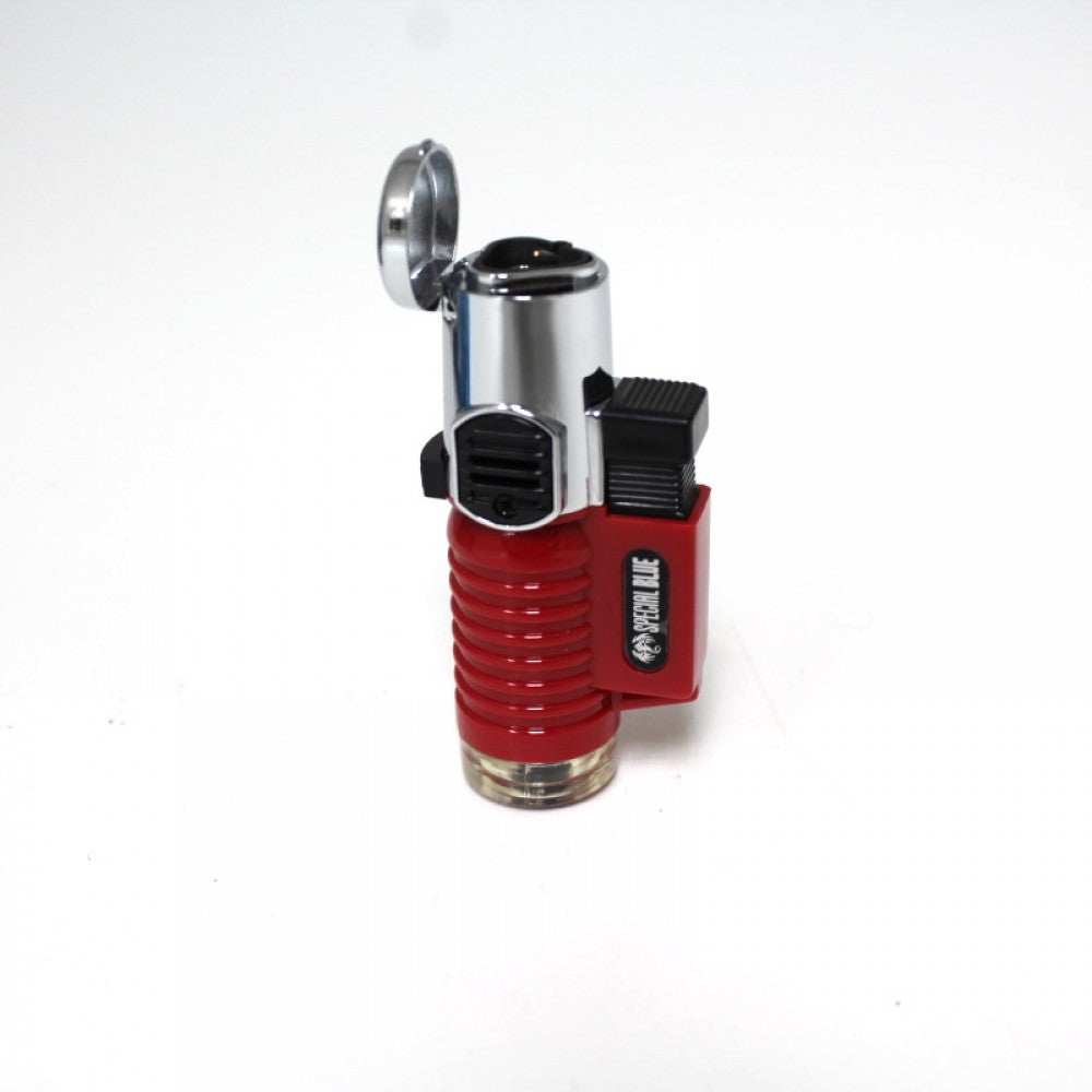 Special Blue Momba Metal Lighter with triple flame torch design, durable metal body, refillable butane system, and 12-piece display pack for retail use.
