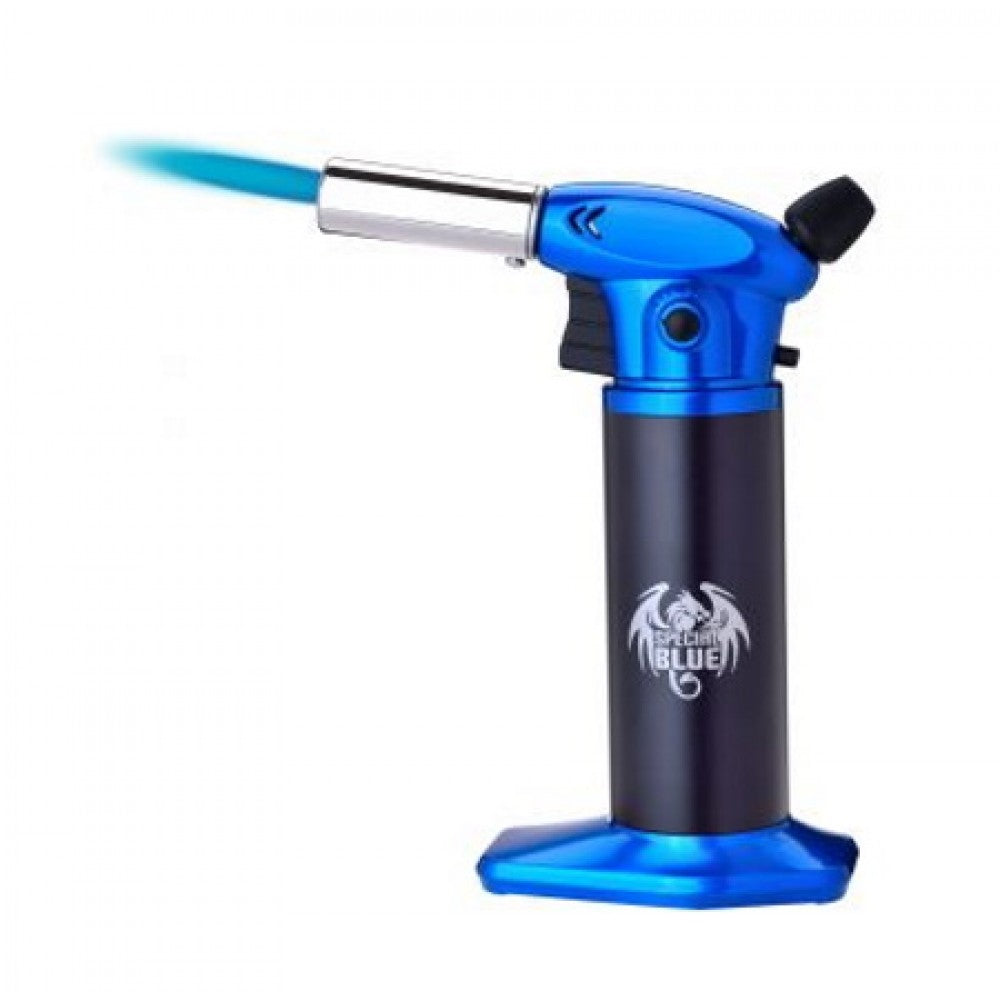 Special Blue Toro Torch Lighter featuring a refillable butane system, powerful windproof jet flame, and durable ergonomic design for reliable heating performance.