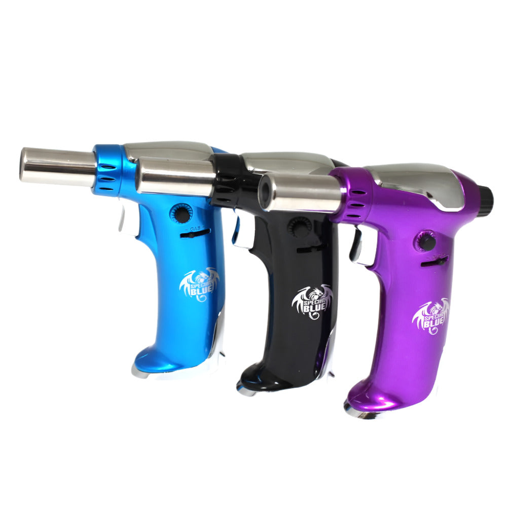 Special Blue ULTRON Torch lighter with powerful adjustable flame, refillable butane system, and durable portable design.