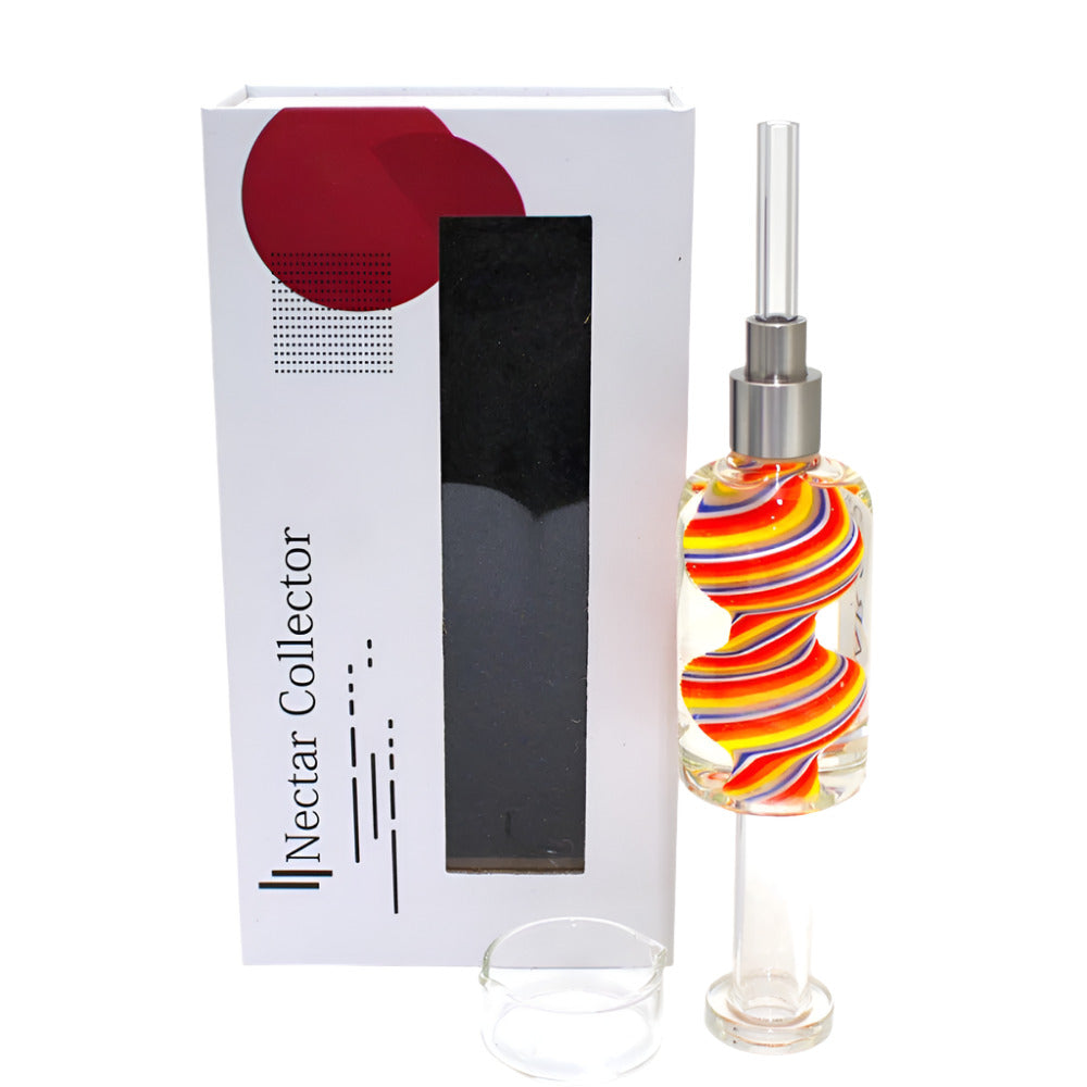 Spiral liquid straw kit with colored design and screw nail, durable heat-resistant tool for smooth vapor collection and dabbing performance.