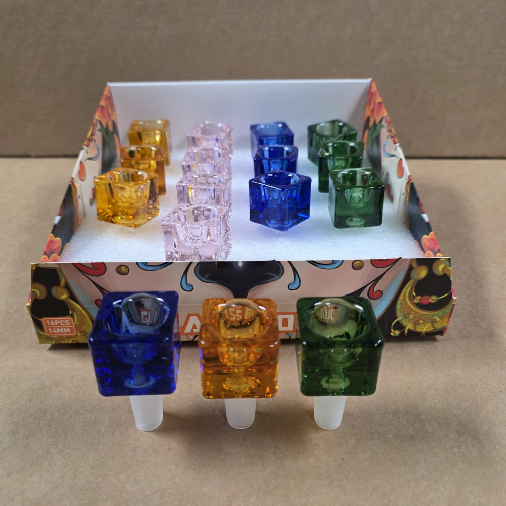 Square shape glass bowl 14 mm male smoke