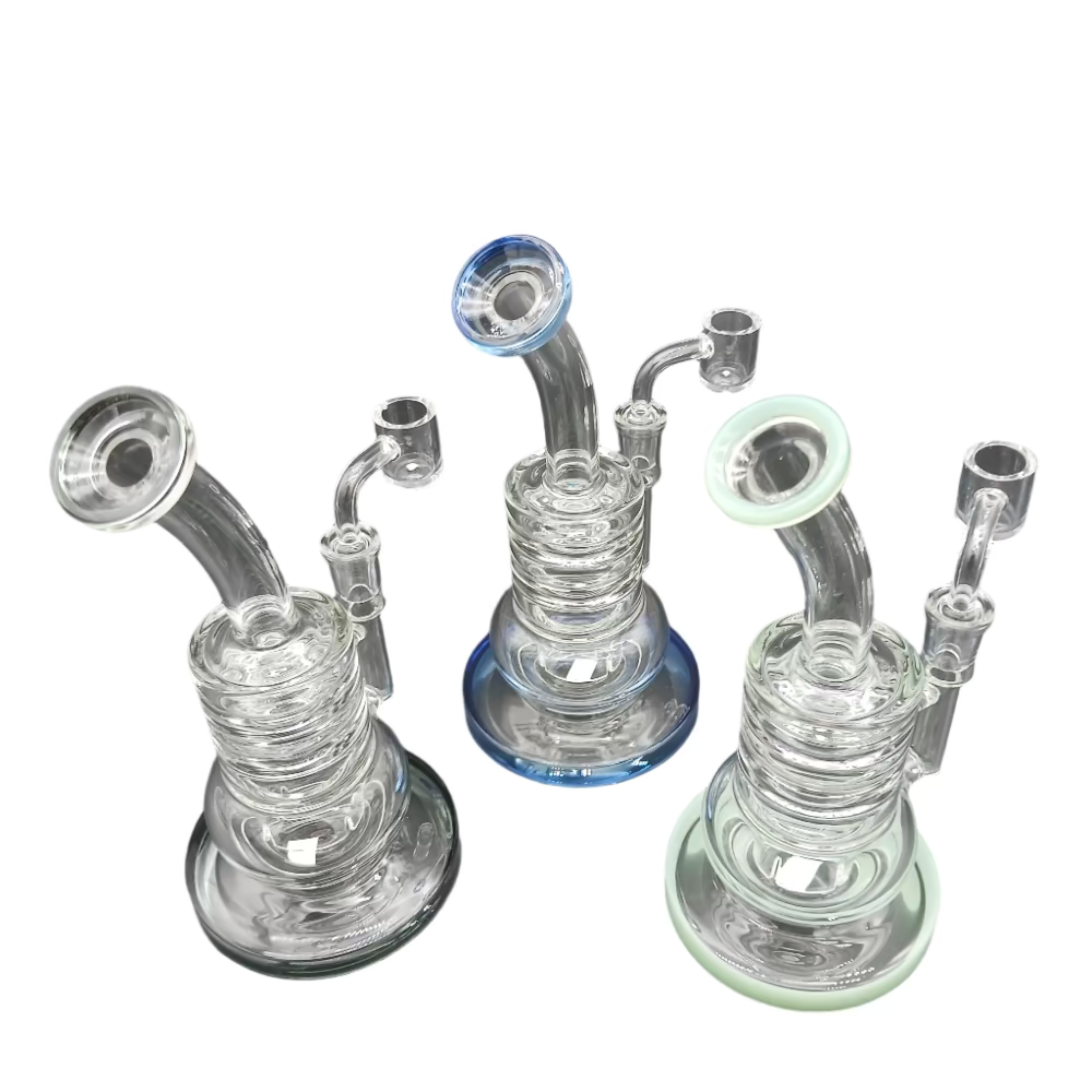 Stable base flat ring water pipe made from borosilicate glass, designed for smooth airflow, clean filtration, and cooled vapor performance.