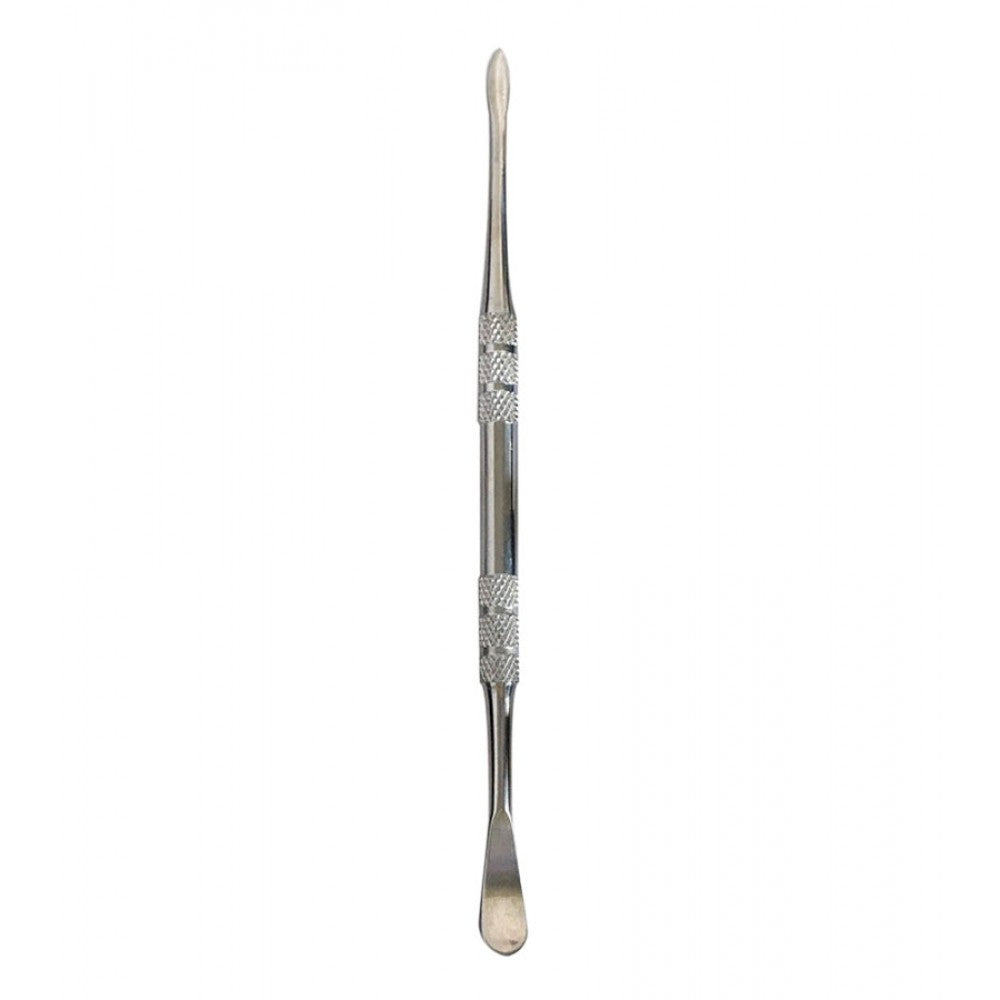 Heat resistant stainless steel dab tool with sharp precision tip designed for handling wax and concentrates with durability and control.
