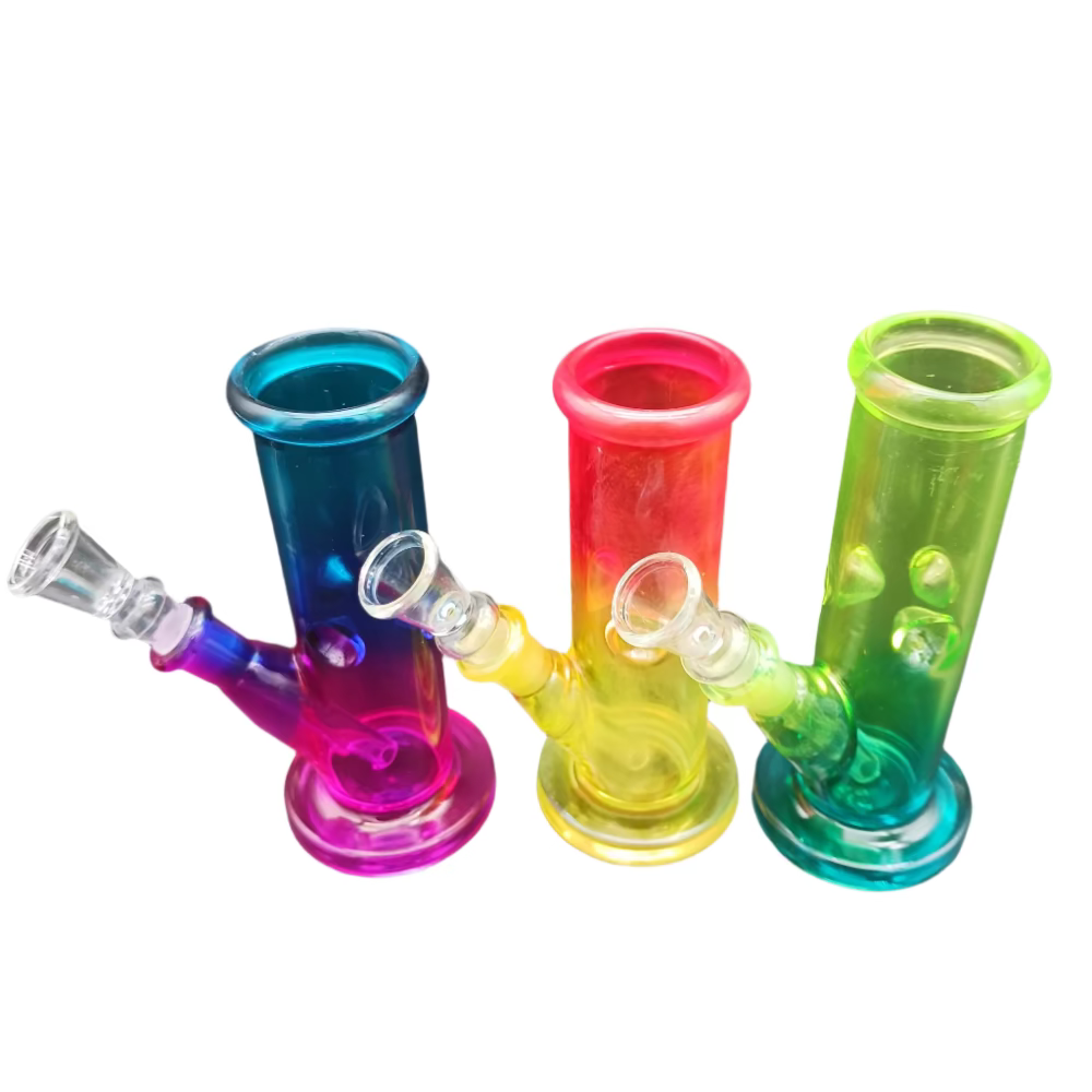 Straight glass colorful water pipe tube bong made from durable borosilicate glass with smooth airflow, stable base, and vibrant artistic design.