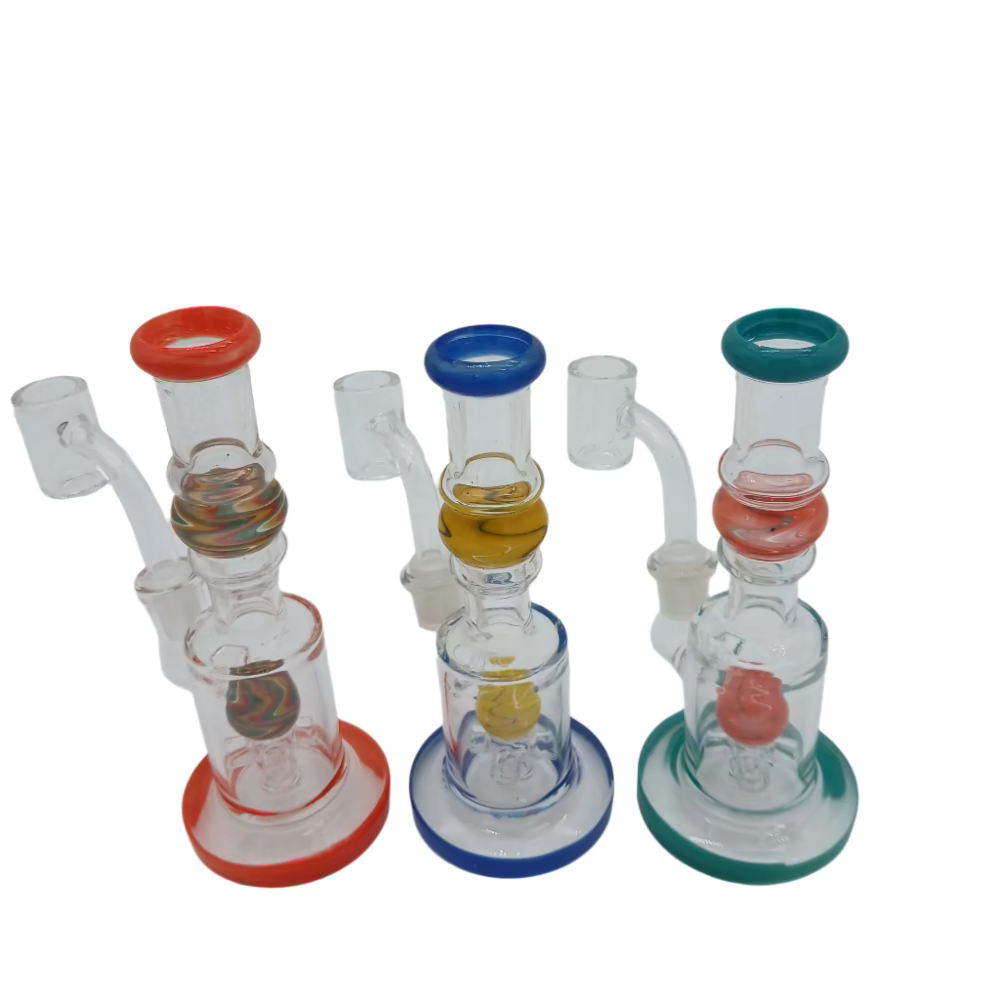Straight tube color design glass dab rig water pipe made from durable borosilicate glass with 14mm male banger for smooth and clean concentrate use.