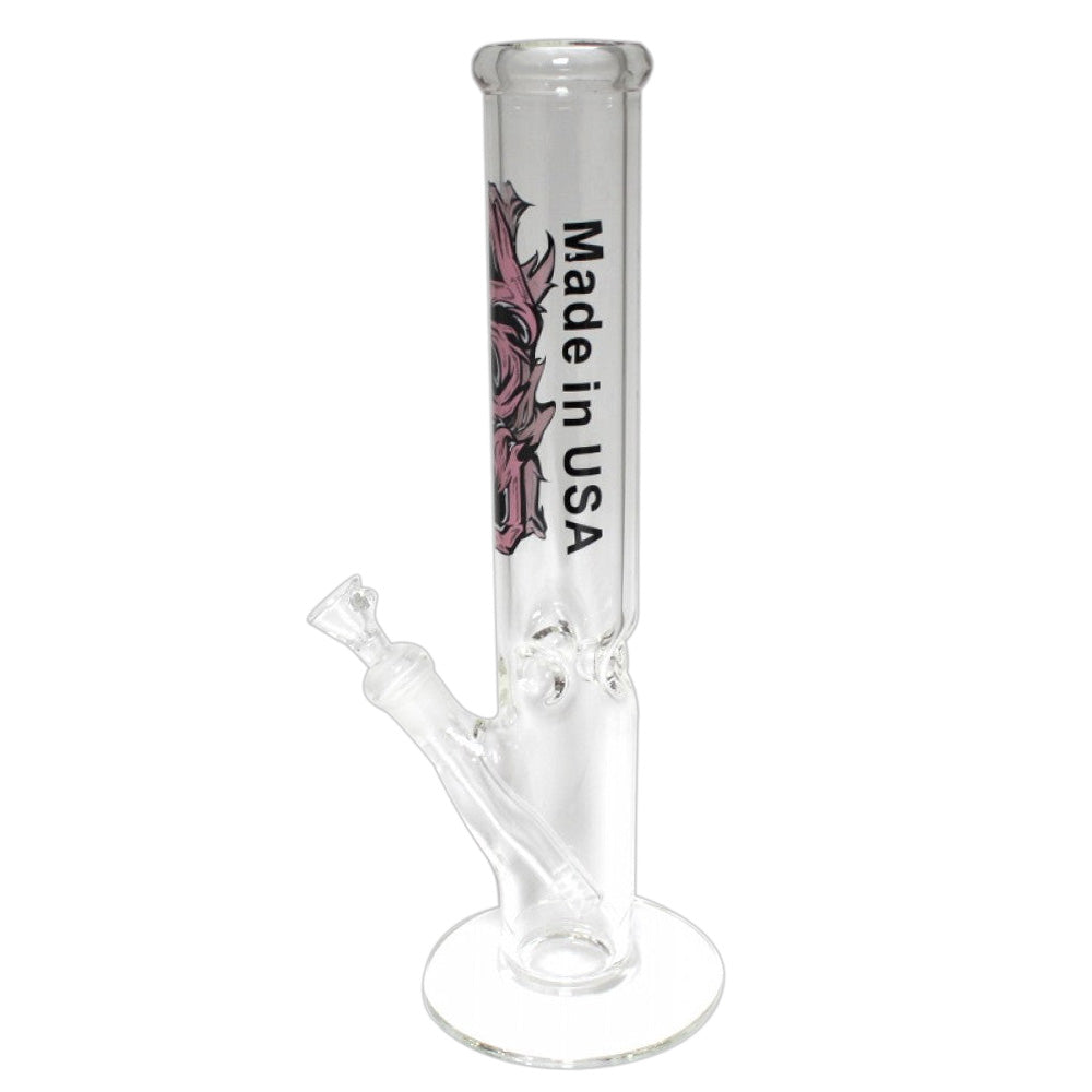 Straight Water Pipe with USA Made Sticker Design featuring premium glass construction, colorful decal artwork, and smooth airflow performance.