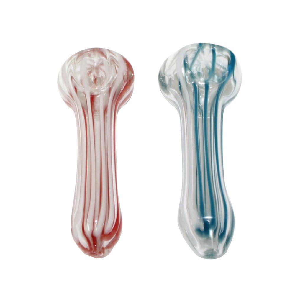 Strip Mixed Color Glass Hand Pipe with handcrafted glass construction, colorful striped design, and durable portable build.