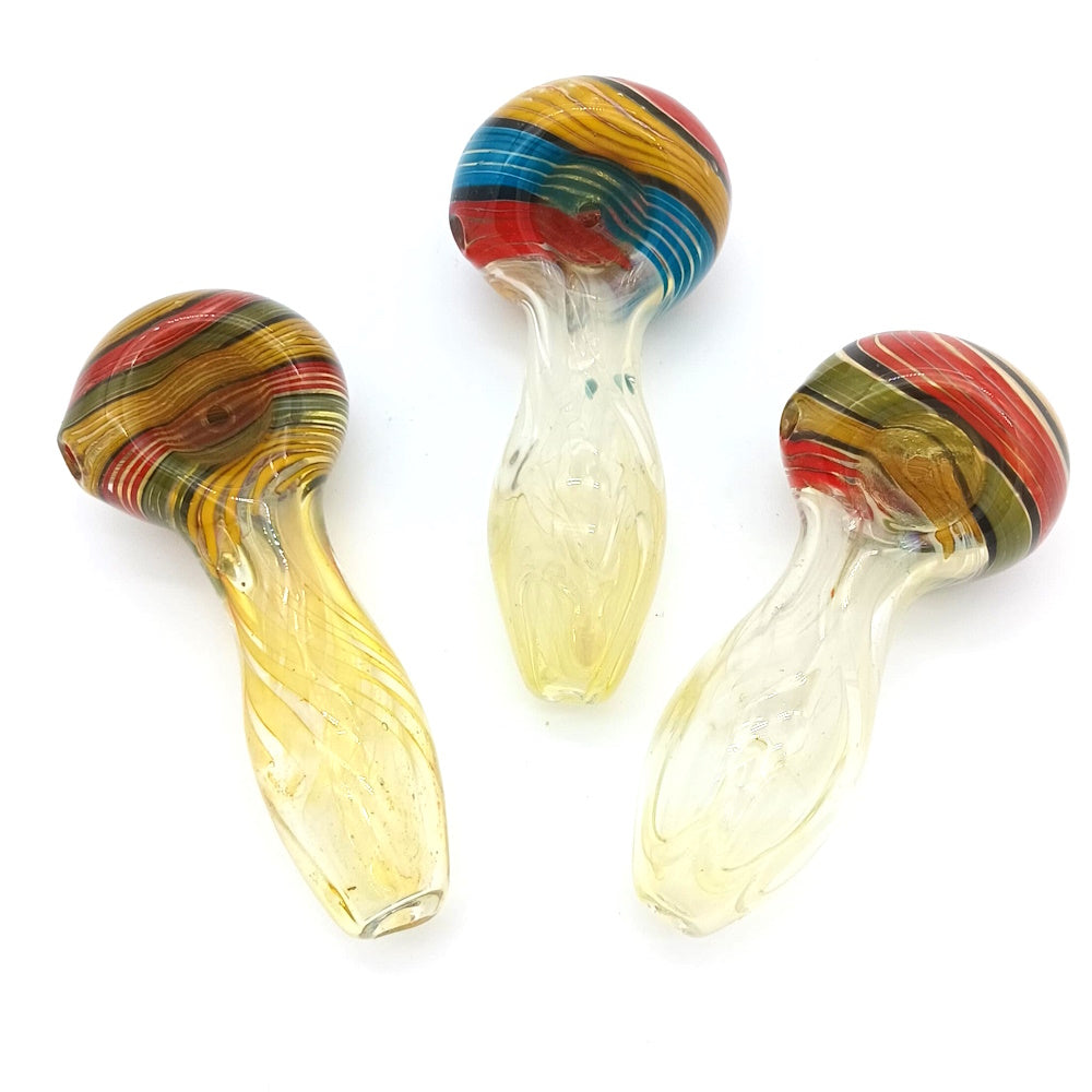 Swirl color head heavy duty glass hand pipe with vibrant swirl design, durable compact glass build, and smooth airflow for clean smoking experience.