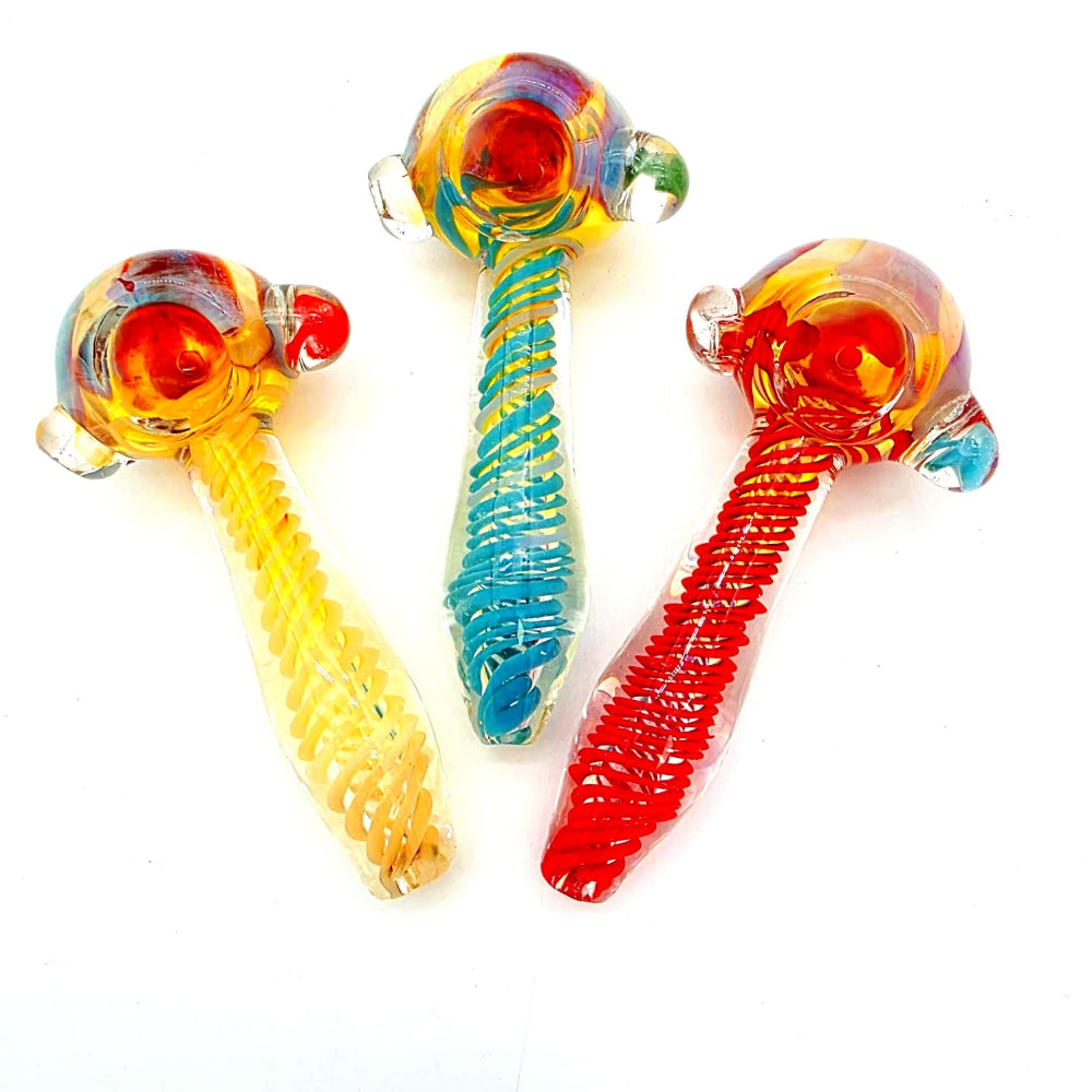 Swirl color heavy duty glass hand pipe with colorful durable design.