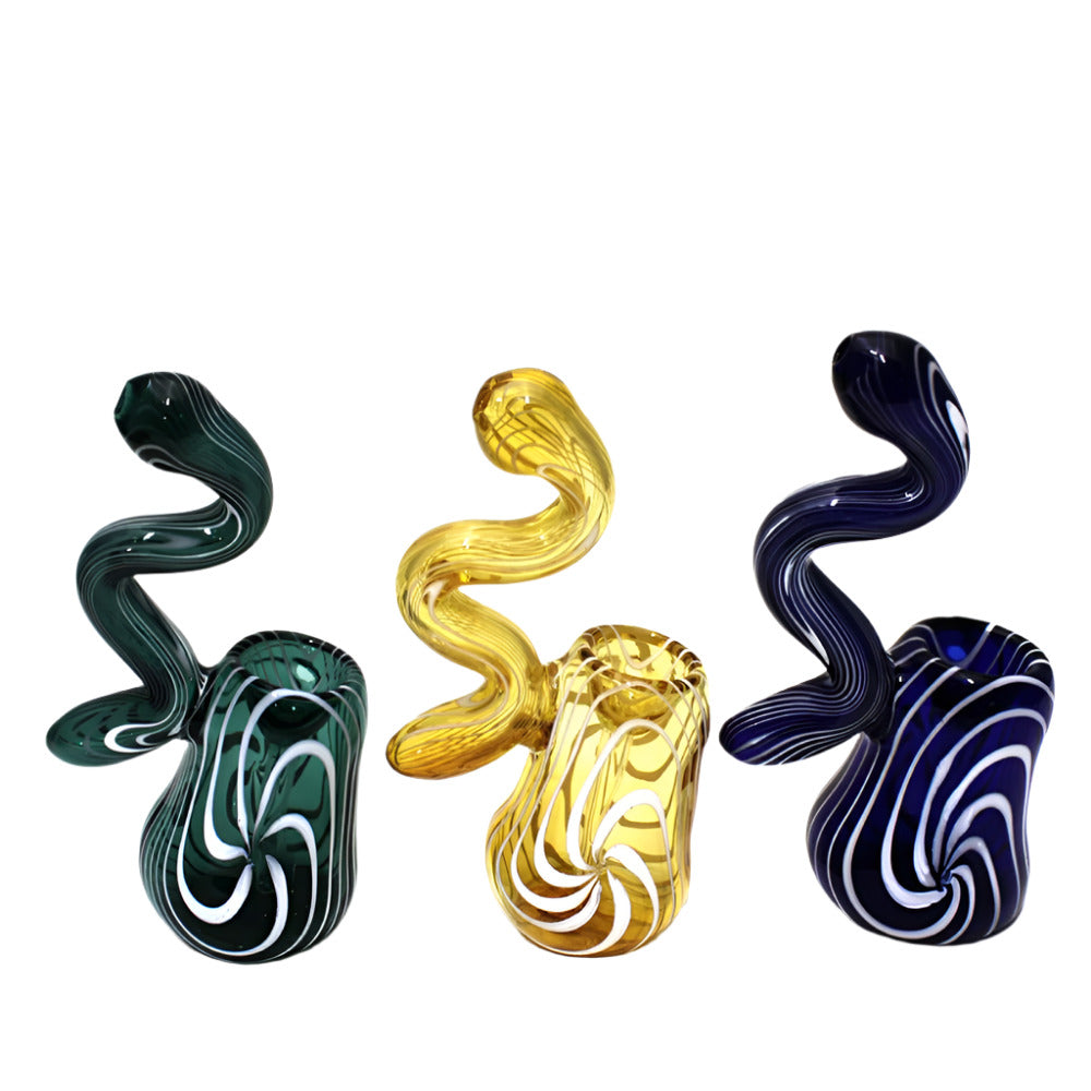 Swirl Color Sherlock Style Snake Shape Glass Bubbler with handcrafted glass construction, colorful swirl artwork, and unique snake-inspired design.