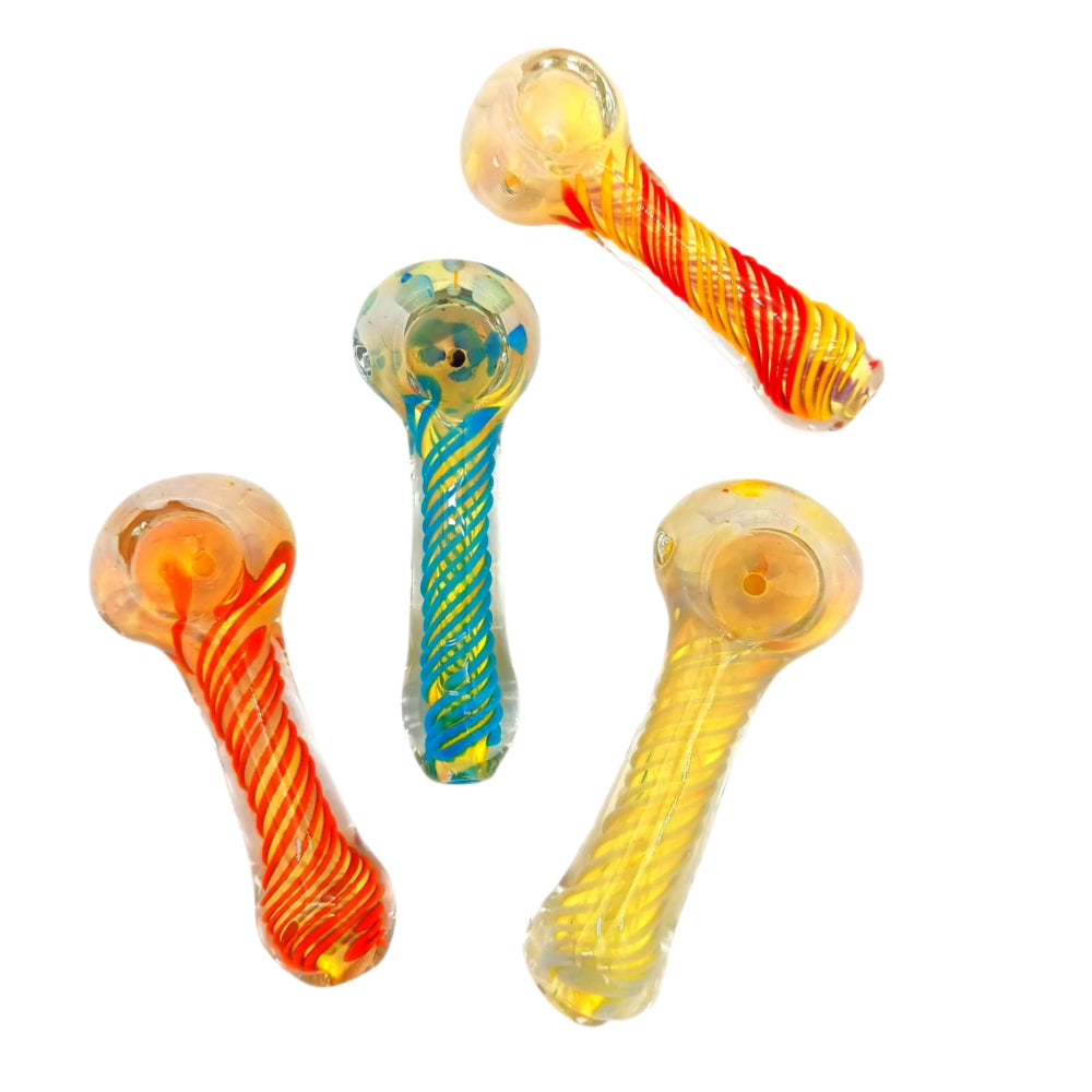 Swirl color thick glass hand pipe made from heavy duty durable glass with smooth airflow, sturdy build, and stylish swirl pattern for clean use.