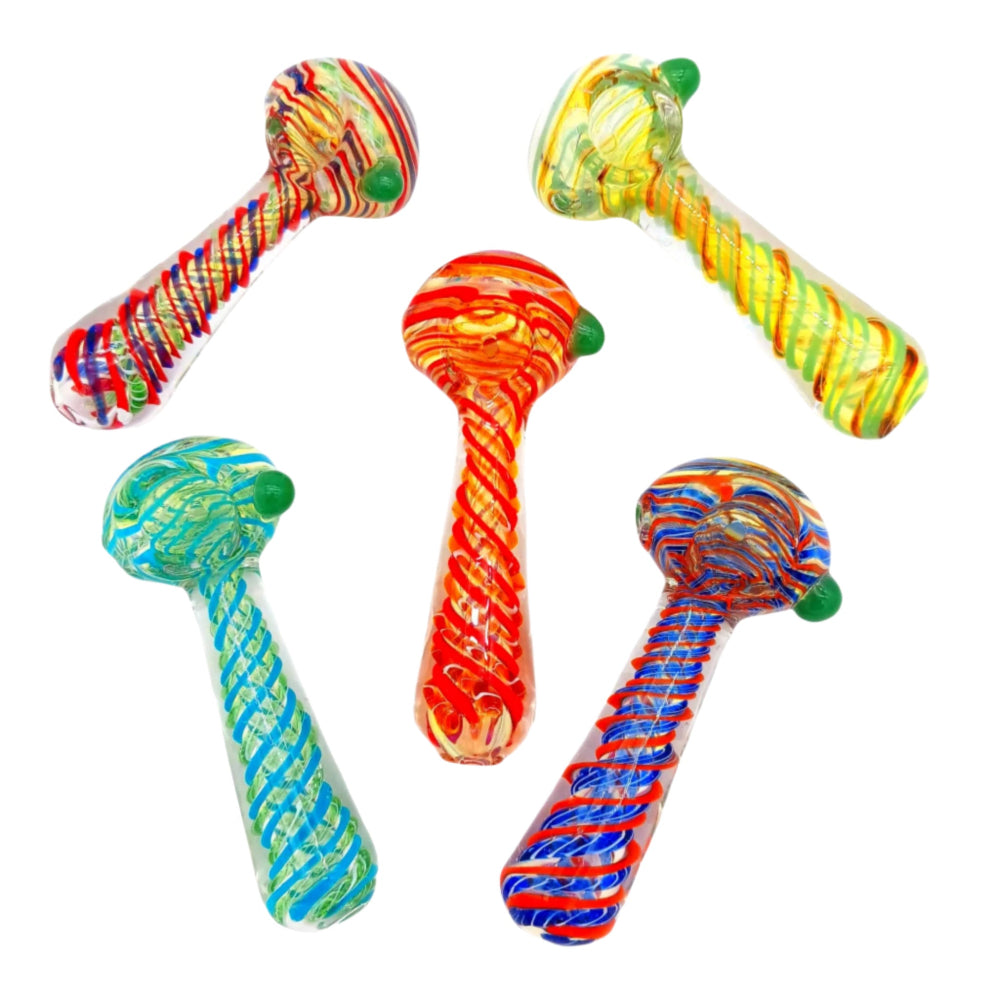 Swirl color thick heavy duty glass hand pipe made from durable glass with smooth airflow, sturdy construction, and stylish swirl design for easy use.