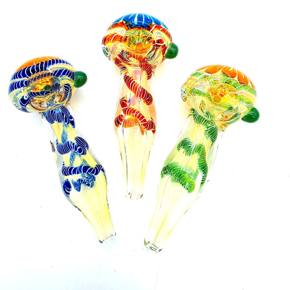 Swirl color glass hand pipe made with thick durable glass, featuring vibrant swirl patterns and smooth airflow for a premium smoking experience.