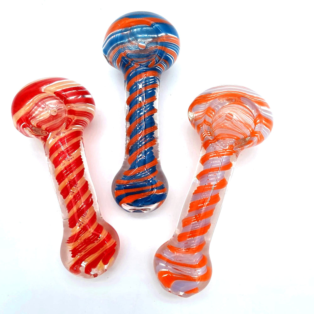 Swirl multi color heavy duty glass hand pipe made from thick durable glass with vibrant swirl patterns, compact design, and smooth airflow for easy use.