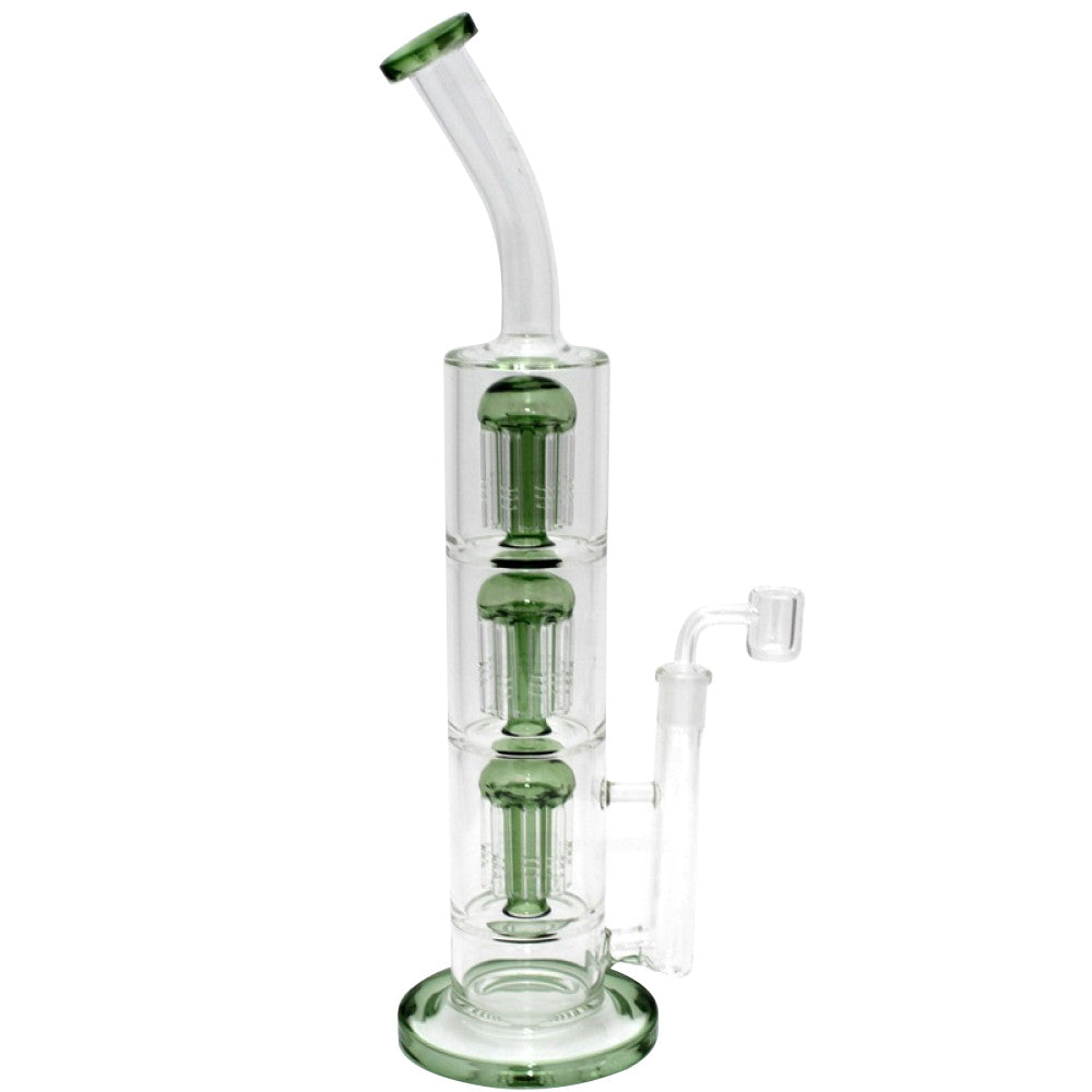 Tall triple tree percolator heavy duty water pipe with durable thick glass construction and advanced multi-stage filtration for smooth smoking experience.