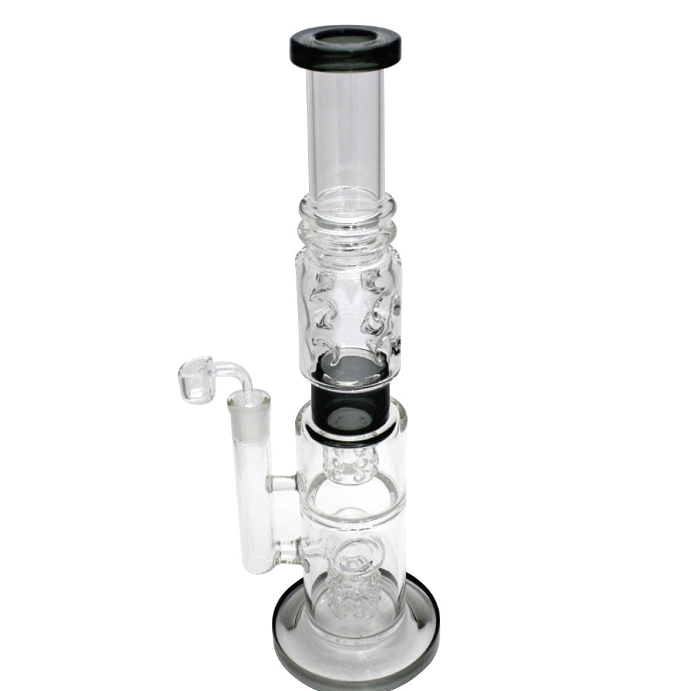 Tall new design percolator water pipe with 18MM male banger featuring durable glass construction advanced filtration system and smooth airflow performance.