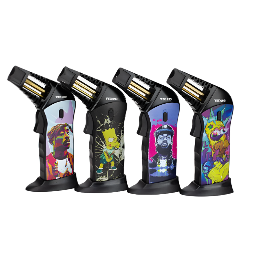 Techno Adjustable Single Jet Slant Torch Lighter in gift box with refillable butane system and windproof angled flame for portable use
