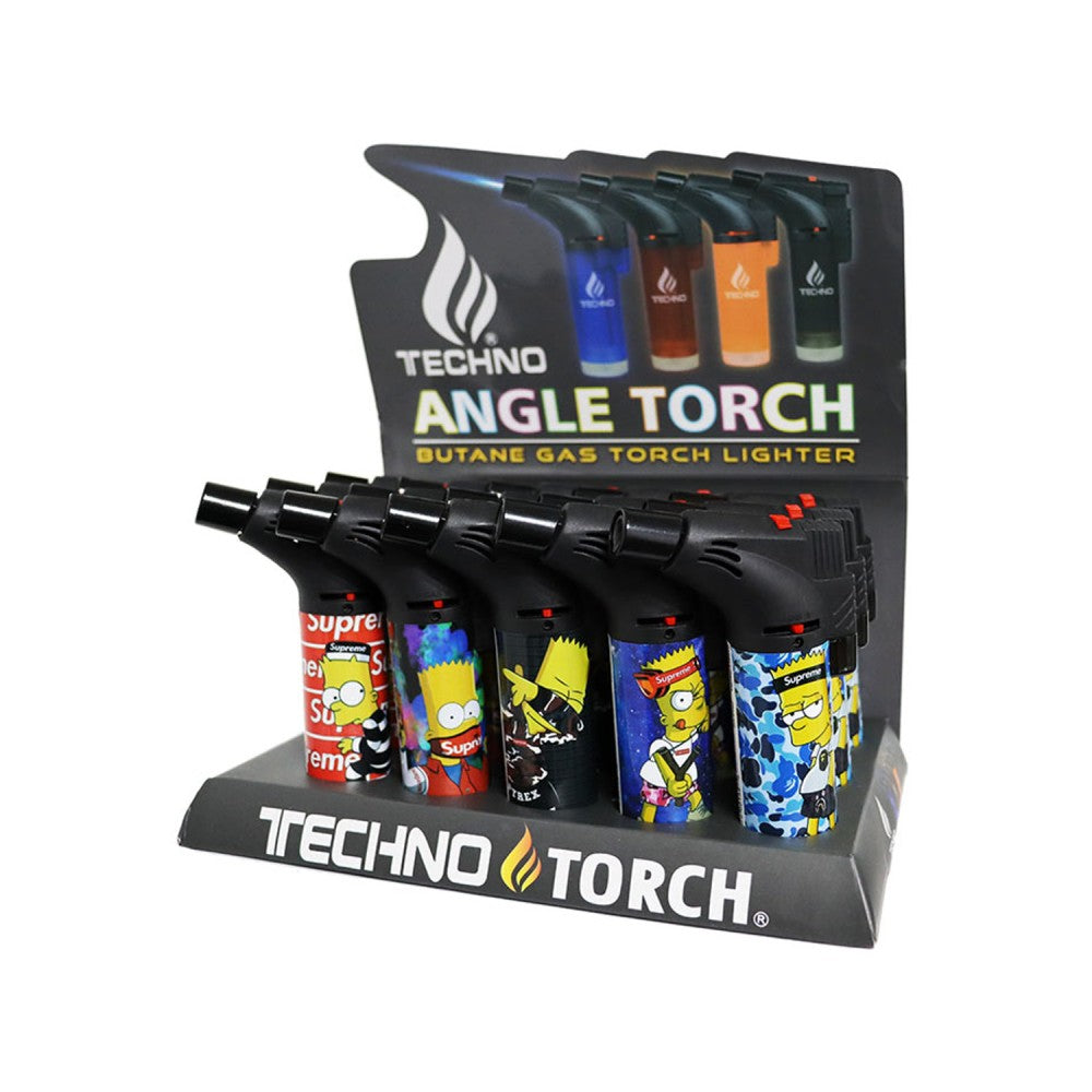 Techno Angel Butane Torch Lighter with windproof adjustable flame, refillable design, 15 count display pack for retail use