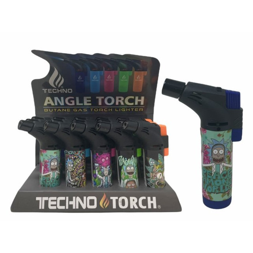 Techno Angel Torch Lighter refillable butane torch with windproof flame design, 15 pieces per display for multipack retail use