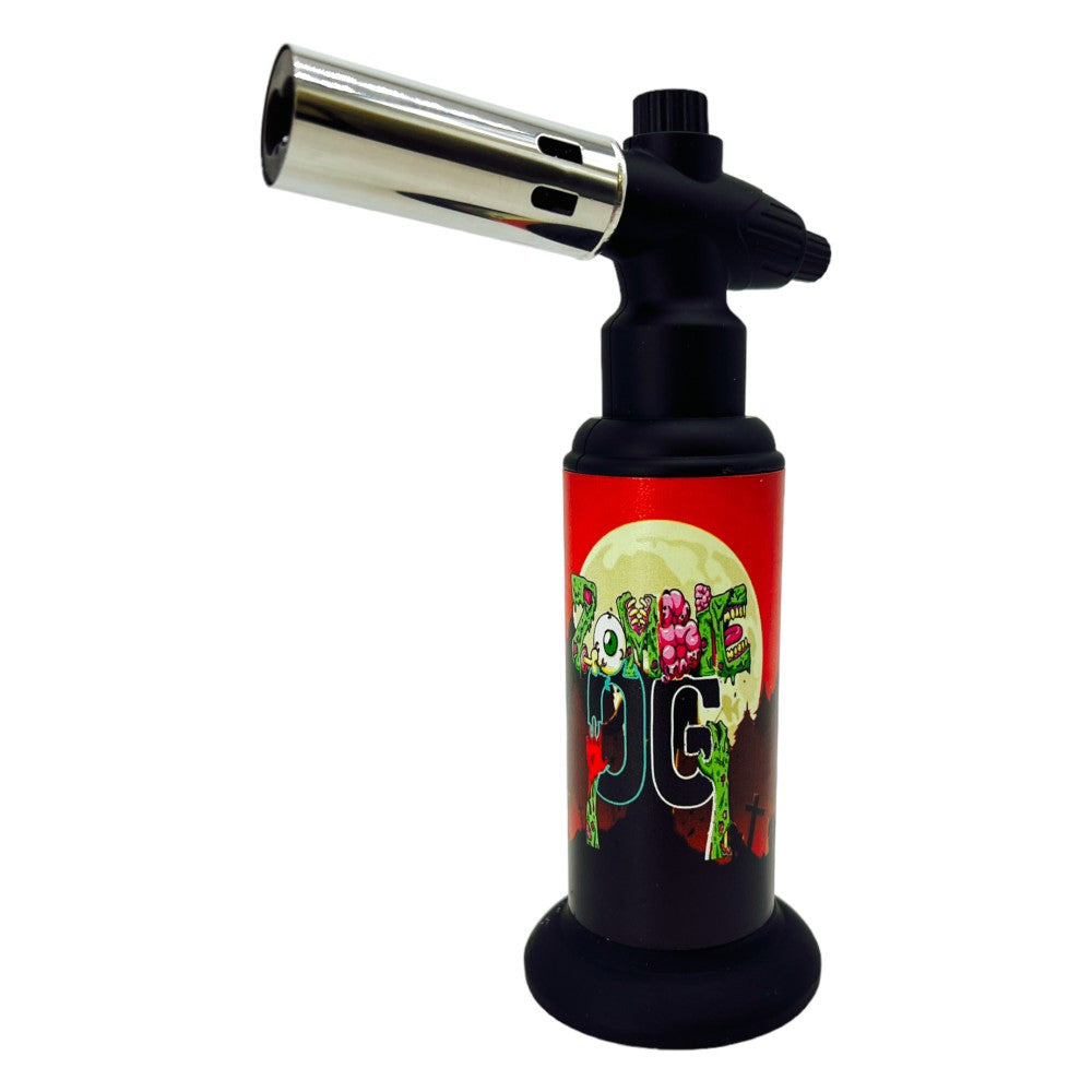 Techno Slant Torch in clamshell packaging with refillable butane system and angled windproof flame design for portable use