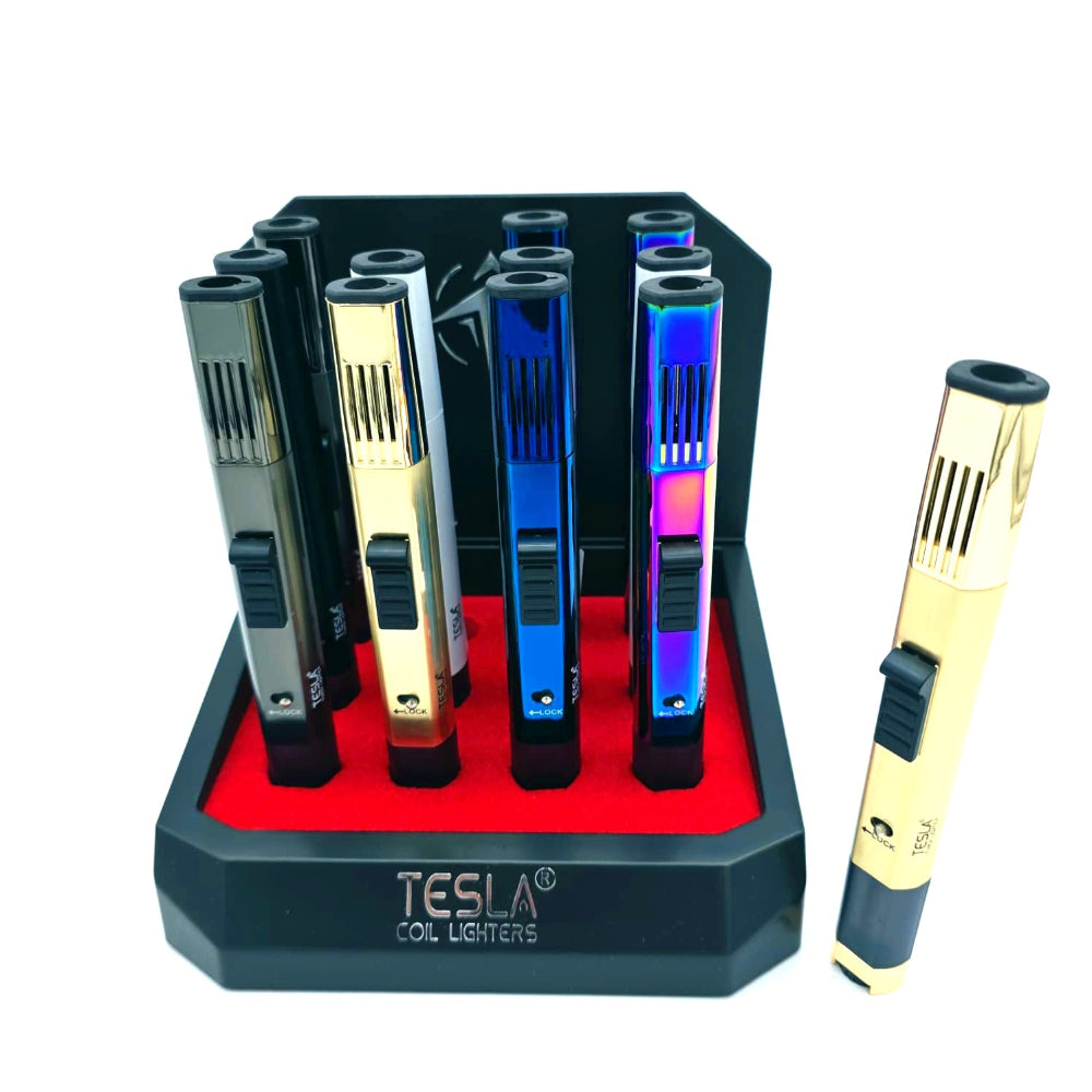 Tesla Wand Torch 61634-T by Scorch Torch single flame refillable butane wand design 12 pack durable body for precise ignition and easy handheld use.