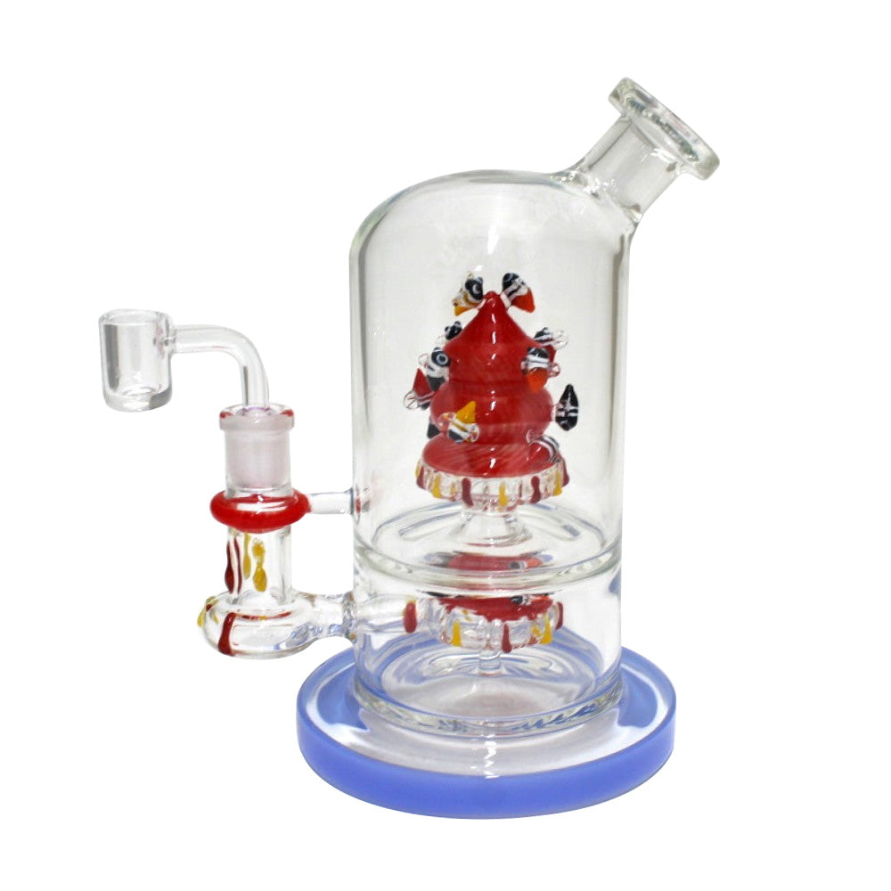 Thick bee percolator water pipe with 14MM male banger, durable glass construction, efficient percolation and smooth airflow for cleaner hits.