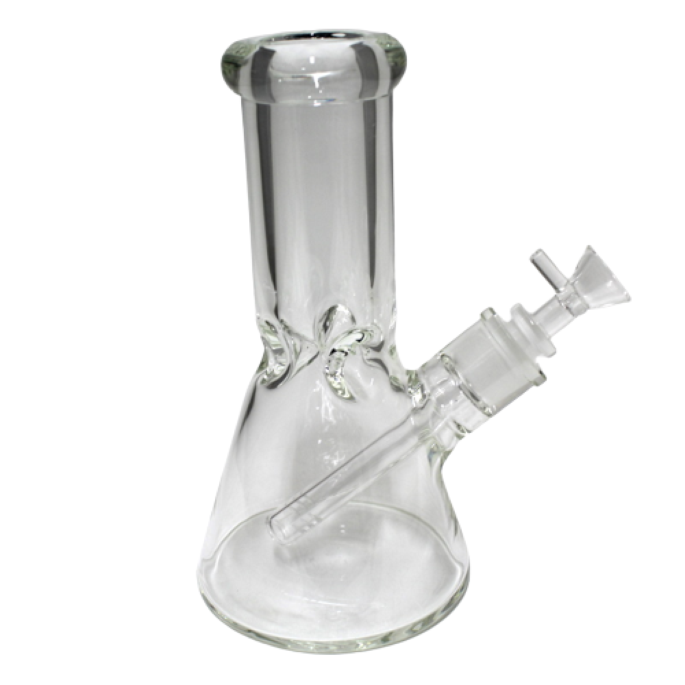 Thick clear beaker glass water pipe with durable borosilicate construction, stable base design and smooth water filtration for cleaner smoking experience.