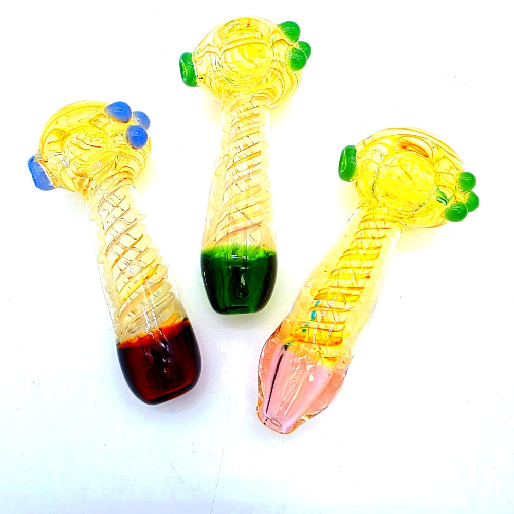 Thick extra heavy duty swirl color glass hand pipe with durable design, vibrant swirl patterns, and smooth airflow for an enhanced smoking experience.