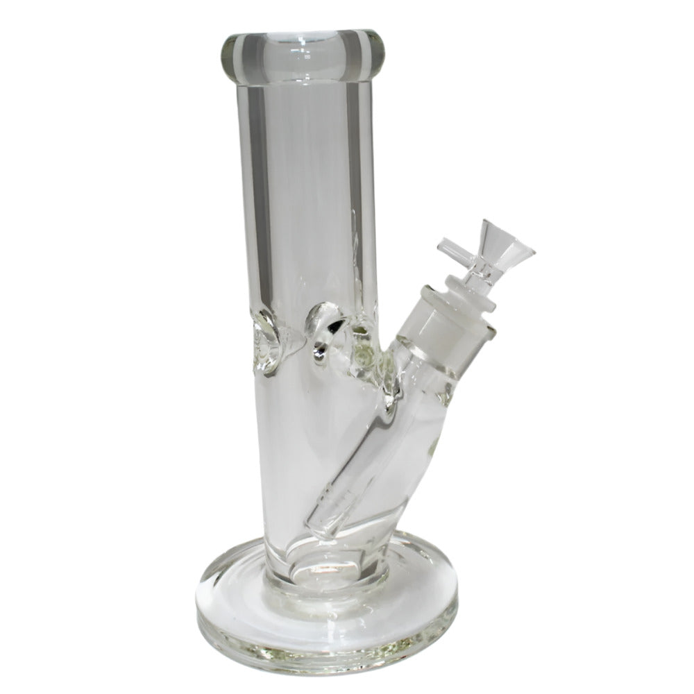 Thick flat bottom straight shooter water pipe with down stem and 14mm male bowl, featuring durable glass construction, stable base, and smooth airflow performance.