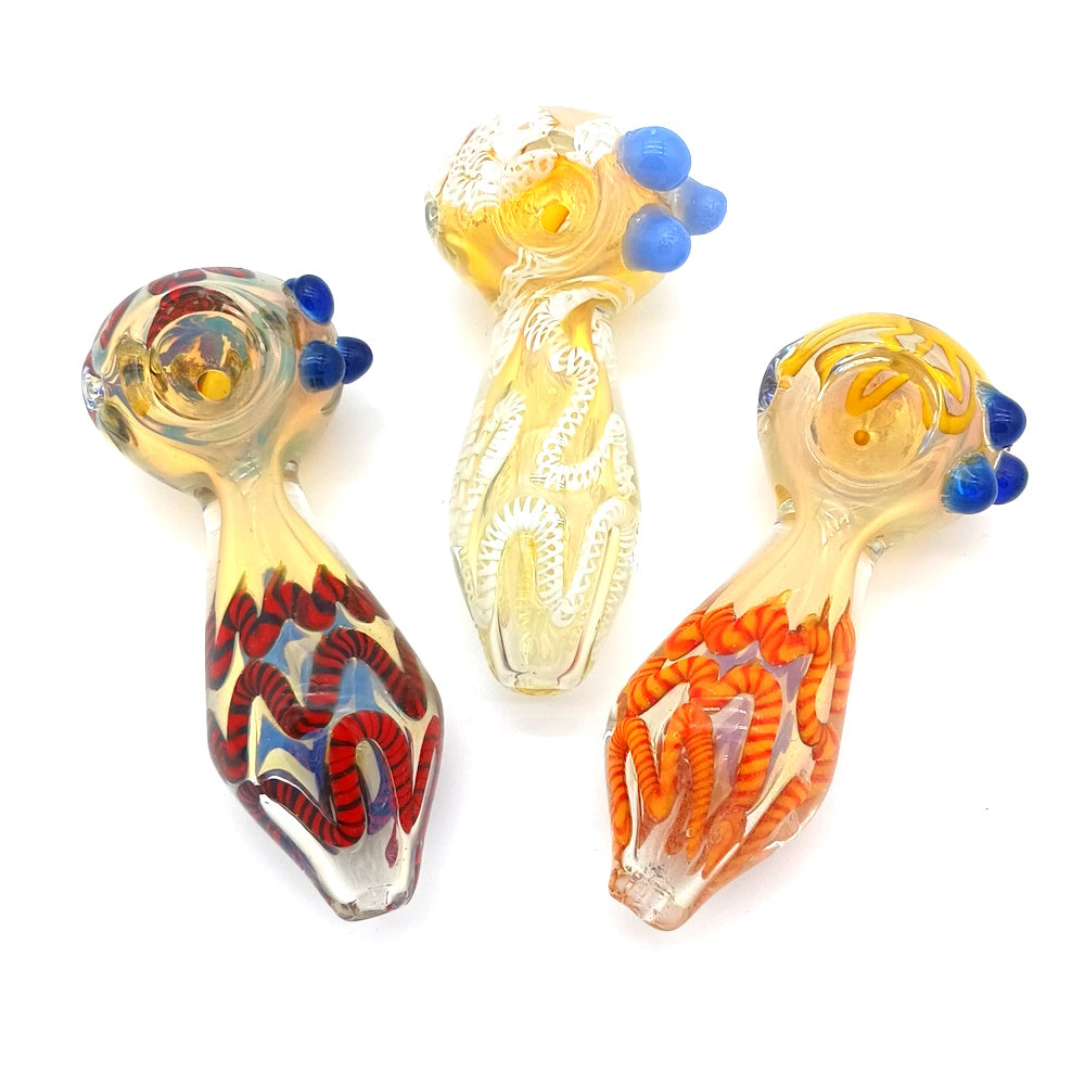 Three Dot Swirl Color Heavy Duty Glass Hand Pipe made from durable borosilicate glass with swirl and dot design, compact and heat-resistant pipe.