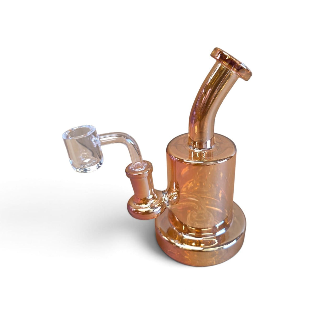 Detailed shot of transparent colored glass percolation chamber and mouthpiece accents