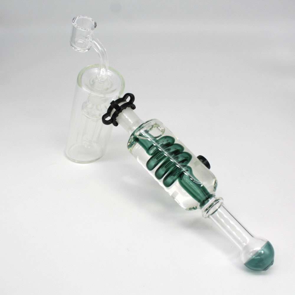 Tree percolator coil liquid dab rig unique style heavy duty glass rig with 14mm male quartz banger smooth airflow filtration and premium durable design.