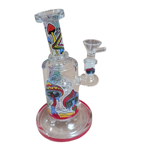 Tree percolator glass water pipe with decorative decal design, crafted from durable thick glass for smooth airflow, enhanced filtration, and stylish appearance.