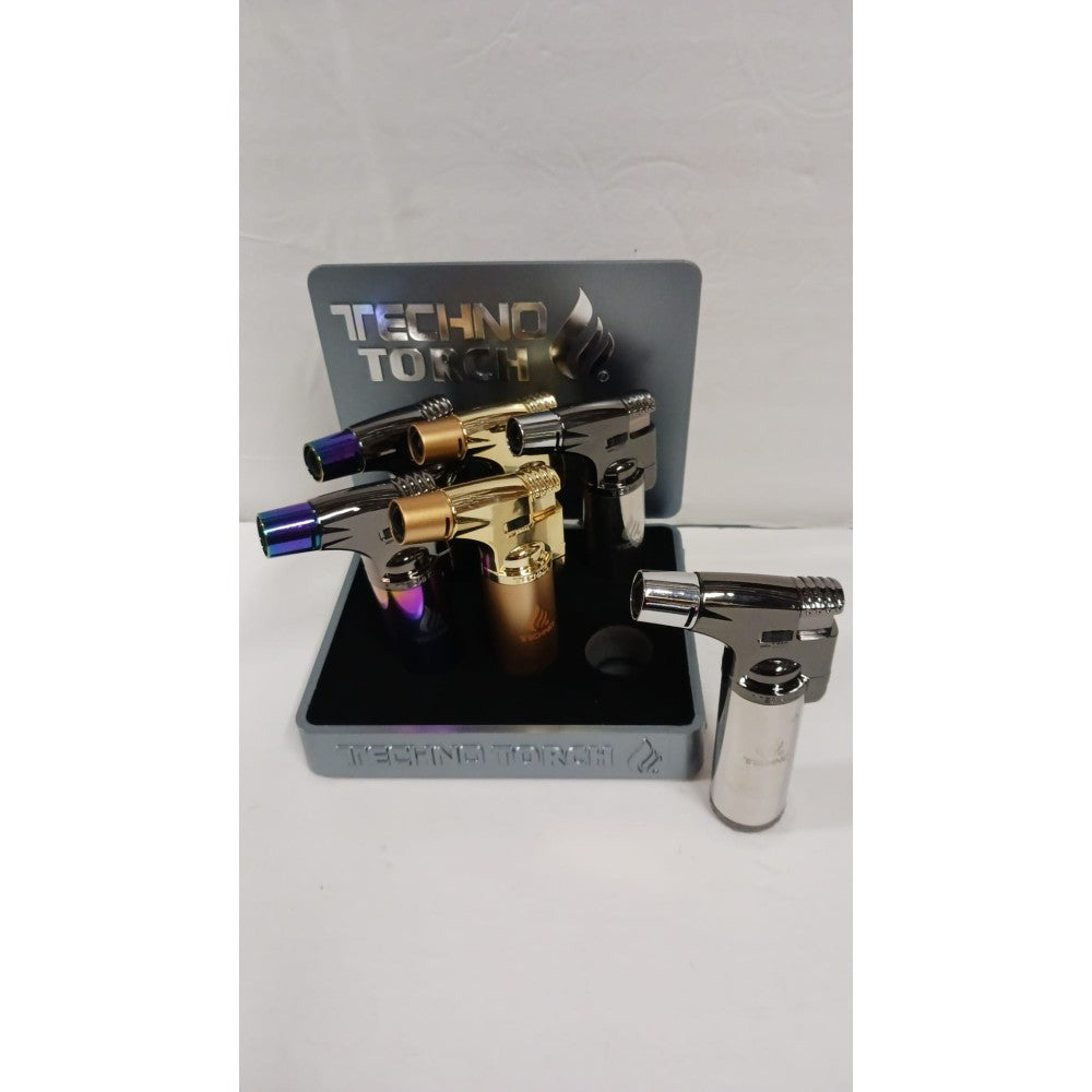 Triple Flame Techno Torch Slant Torch with 3-Jet Flame System, refillable butane design, 6 pieces per display for powerful windproof heating use