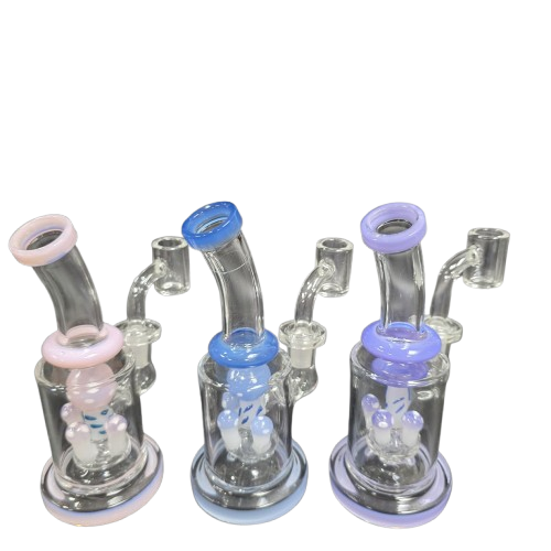Tube color flat bottom mushroom percolator dab rig water pipe with 14mm male banger, designed for stable use, smooth filtration, and clean vapor delivery.