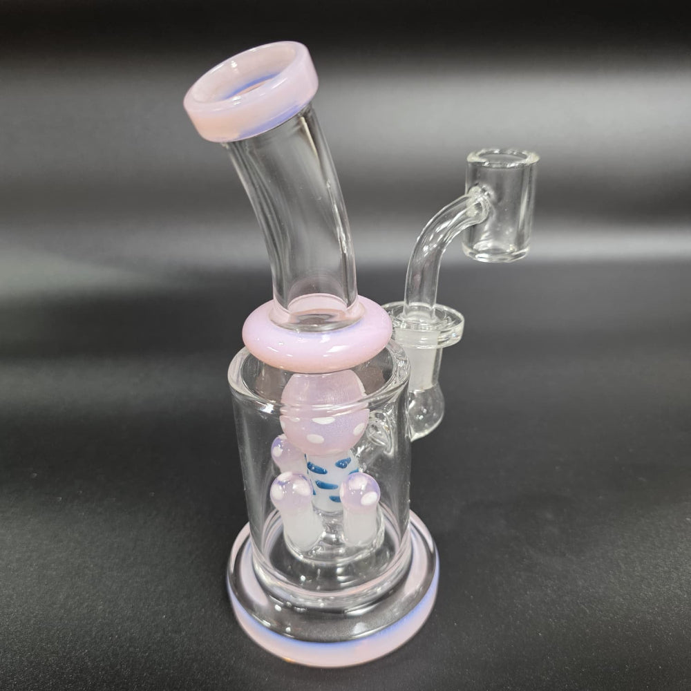 Tube color mushroom percolator flat base dab rig water pipe with 14mm male banger, featuring stable design, smooth filtration, and clean vapor performance.