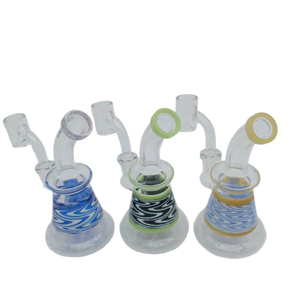 Colorful tube zig zag design glass dab rig water pipe with durable borosilicate glass construction and included 14mm male quartz banger.