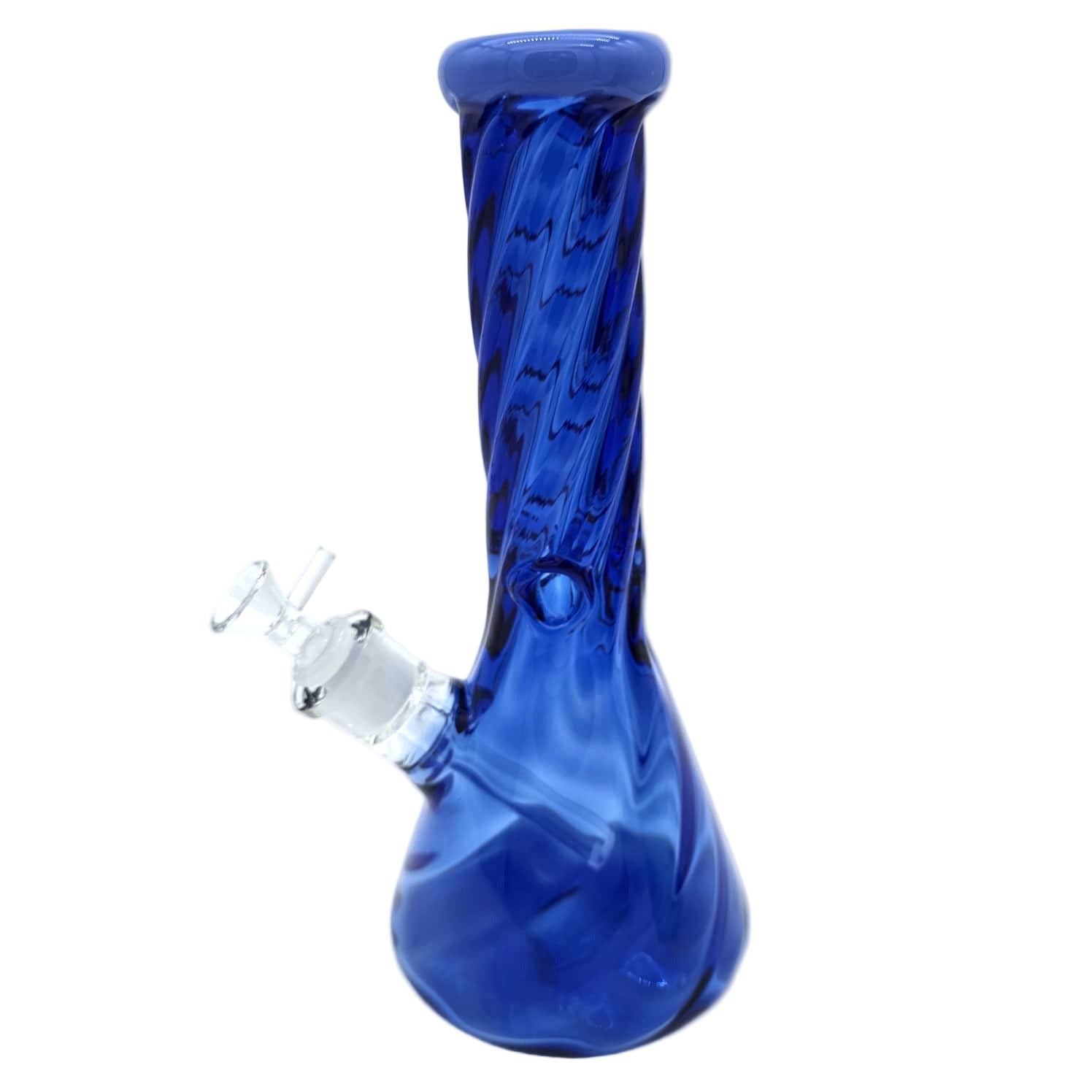 Twisted design beaker base glass water pipe rig with sturdy construction, smooth filtration, and stable base for a clean and enjoyable smoking experience.