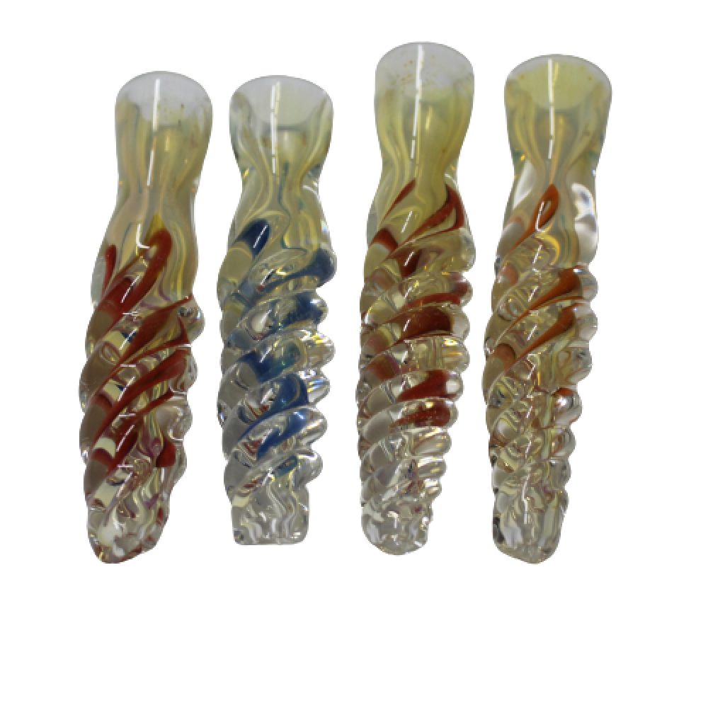 Twisted Frit Color Chillum handcrafted glass pipe with colorful frit design and artistic twisted pattern.