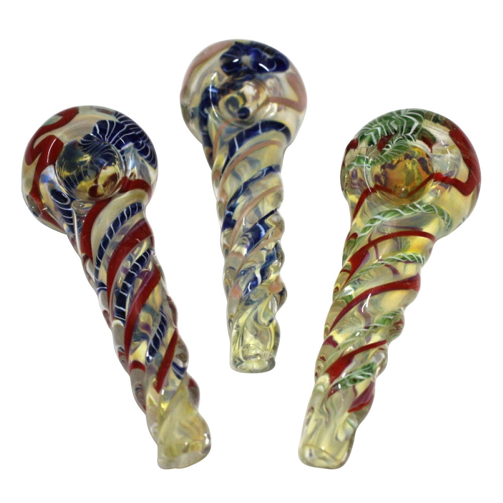 Twisted Design Heavy Duty Glass Hand Pipe with durable glass construction, unique twisted pattern, and smooth airflow design