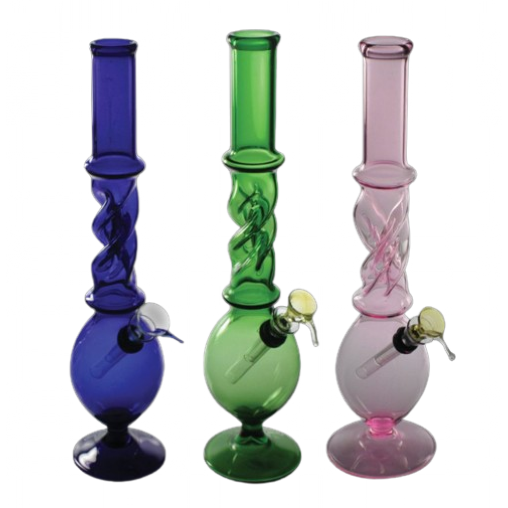 Twisted Neck Design with Pedestal Base Regular Water Pipe featuring durable glass construction, stable pedestal base, and unique twisted neck design.