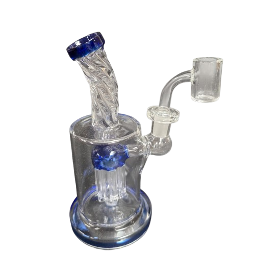 Twisted top tree percolator dab rig water pipe with 14mm banger, designed for smooth airflow, effective filtration, and clean vapor experience.