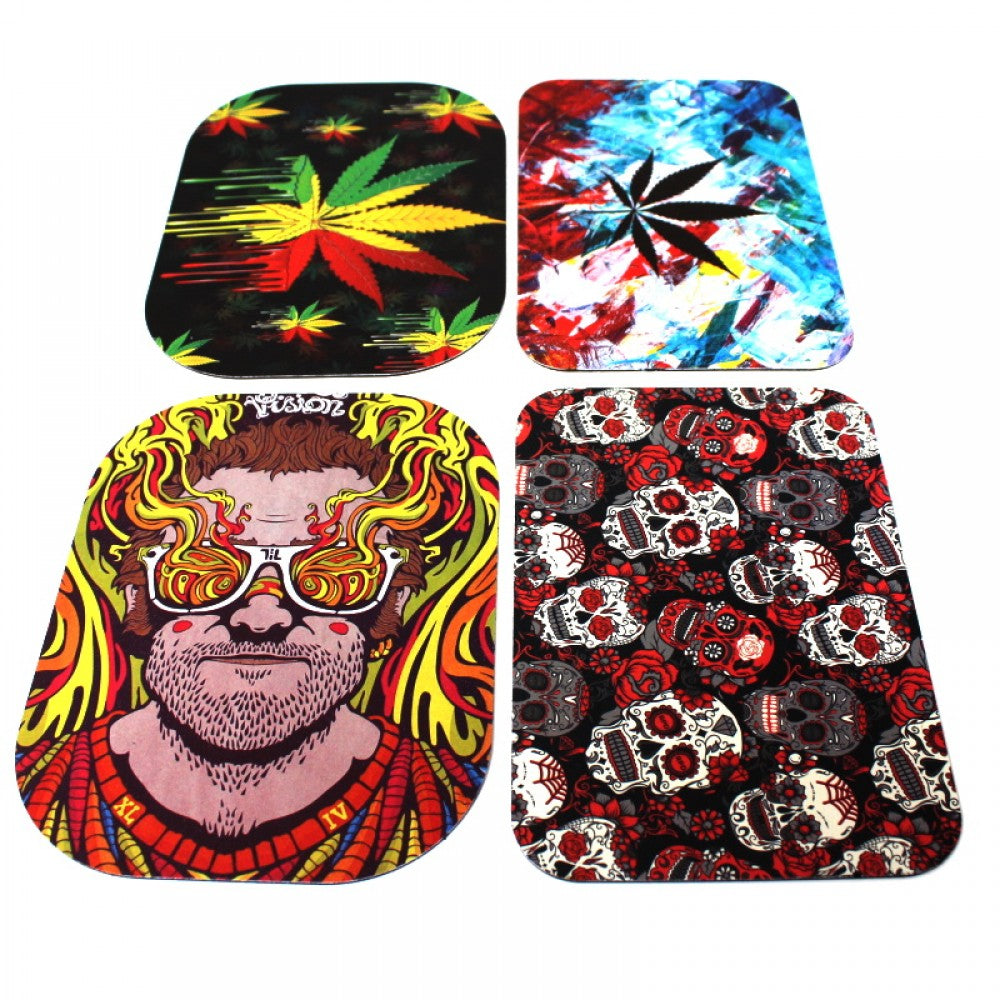 Two part metal rolling tray with magnetic lid and artistic design, durable smooth surface and raised edges for secure and organized everyday use.