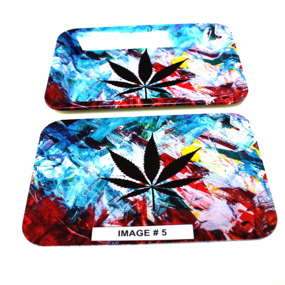 Two piece metal tray with art design and magnetic close lid, durable and stylish storage solution for daily use.