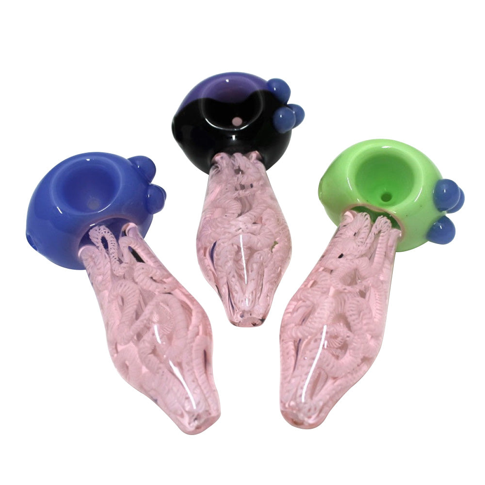 USA Color Head Pink Swirl Heavy Duty Glass Hand Pipe with durable glass construction, colorful swirl accents, and smooth airflow design