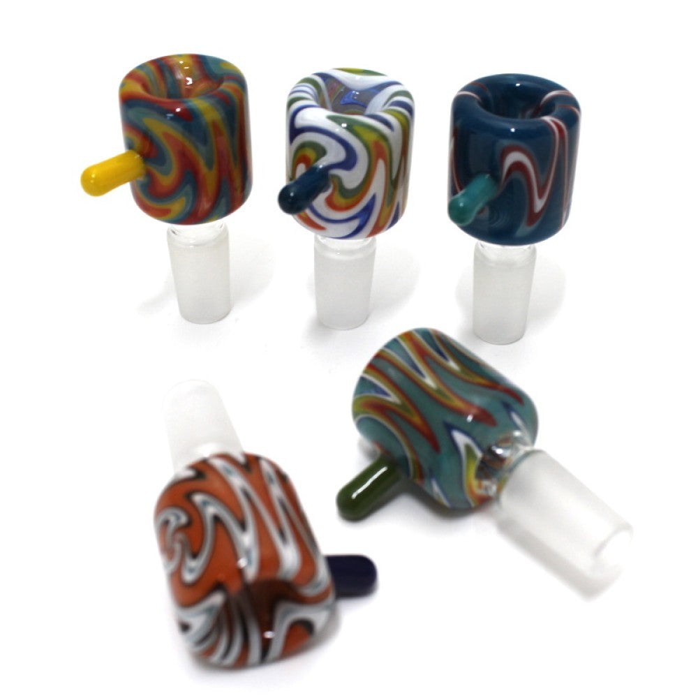 USA color zig zag art heavy duty glass bowl 14MM male with handle made from durable heat resistant glass.